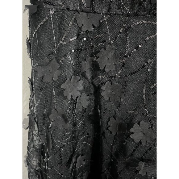 RICKIE FREEMAN TERI JON Dress Tea Length Sequins 3D Floral Appliques Black 12 - Picture 6 of 16